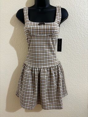 Derek Heart Brown and Cream Plaid Sleeveless Mini Dress NEW